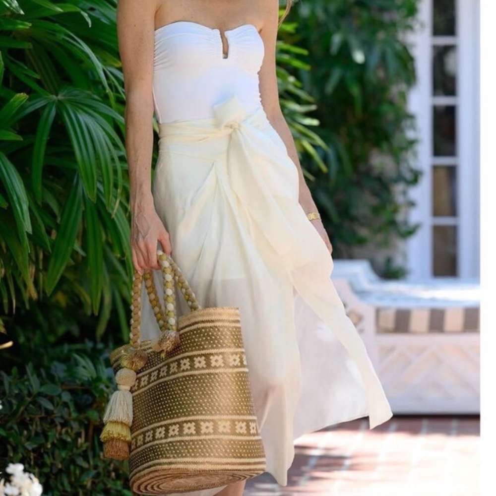 Julia Amory Cartagena Wrap Silk Skirt in Ivory Small NWT
